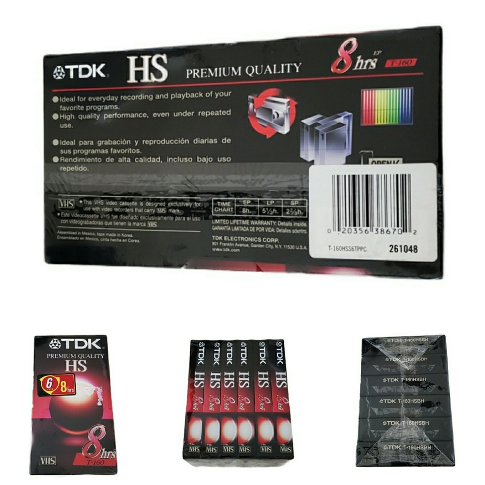 NOS 6 Lot Sealed TDK T-160 8 Hour VHS Blank Tapes